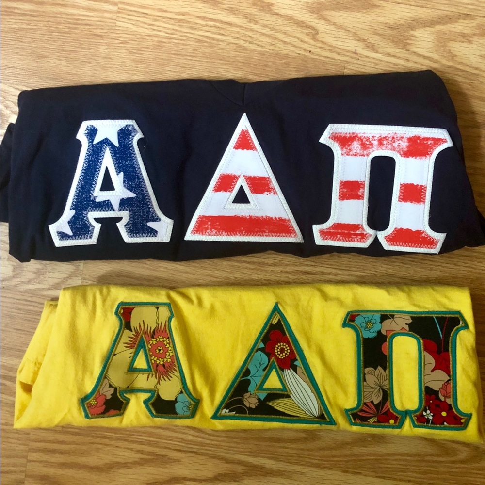 two alpha delta pi letter tees